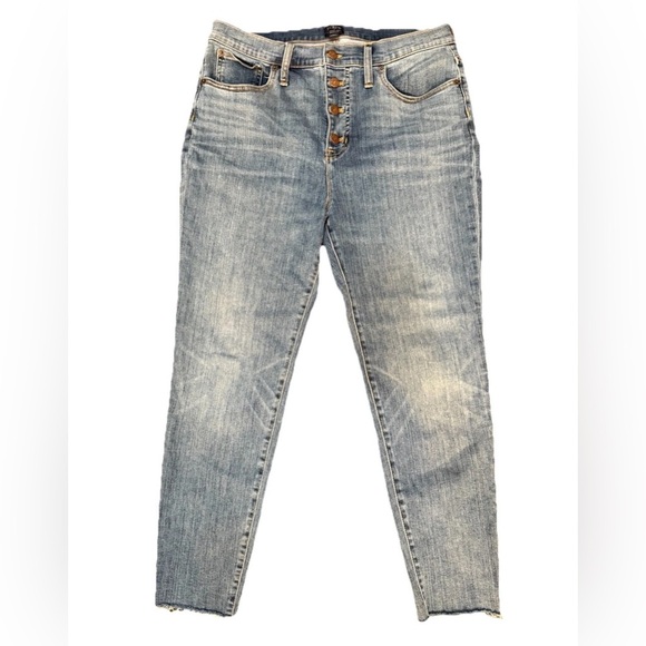 J. Crew High Rise Vintage Skinny Button Fly Raw Hem Denim Jeans Women's Size 32 - Picture 1 of 9